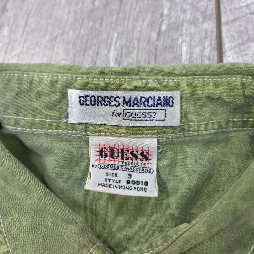 Guess Button Shirt Mens Size Large Olive Green Georges Marciano Vintage Utility - Picture 5 of 6
